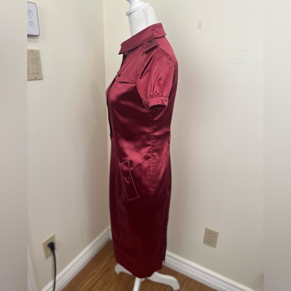 Burberry Burgundy Satin Midi Dress - Picture 6 of 15